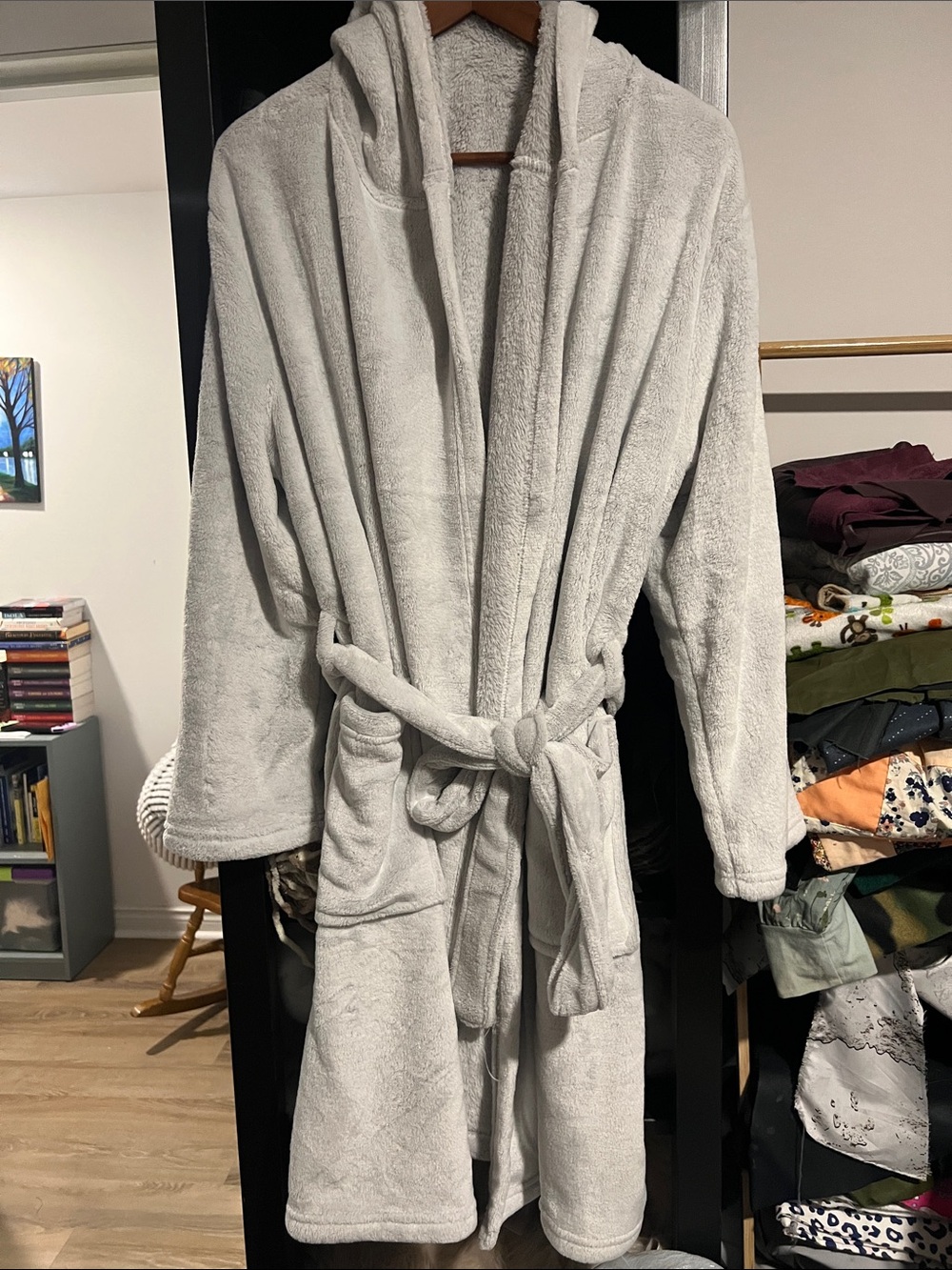 Fuzzy Warm Light Grey bathrobe